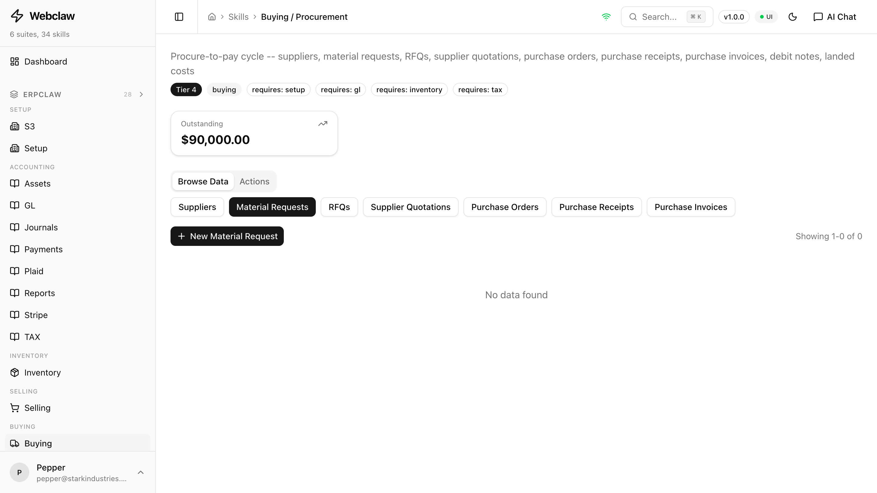 Buying and procurement module