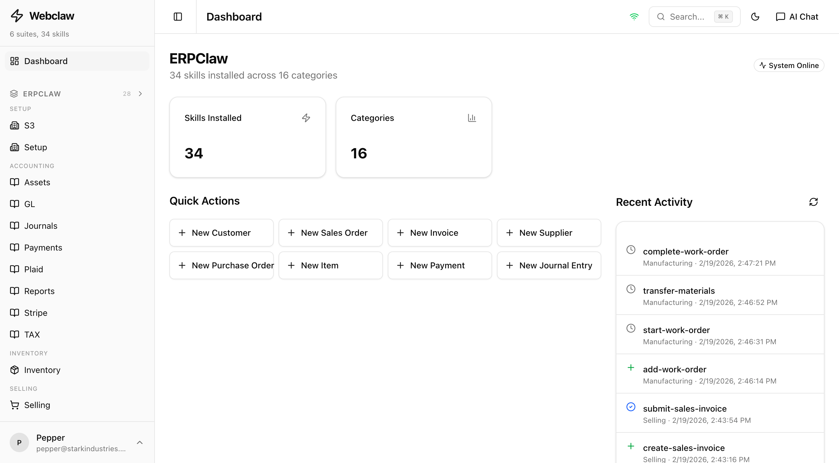 ERPClaw web dashboard