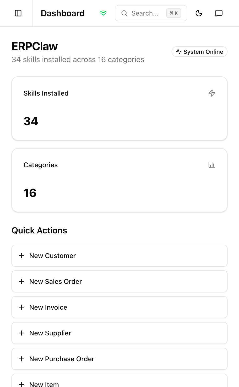 ERPClaw mobile responsive view